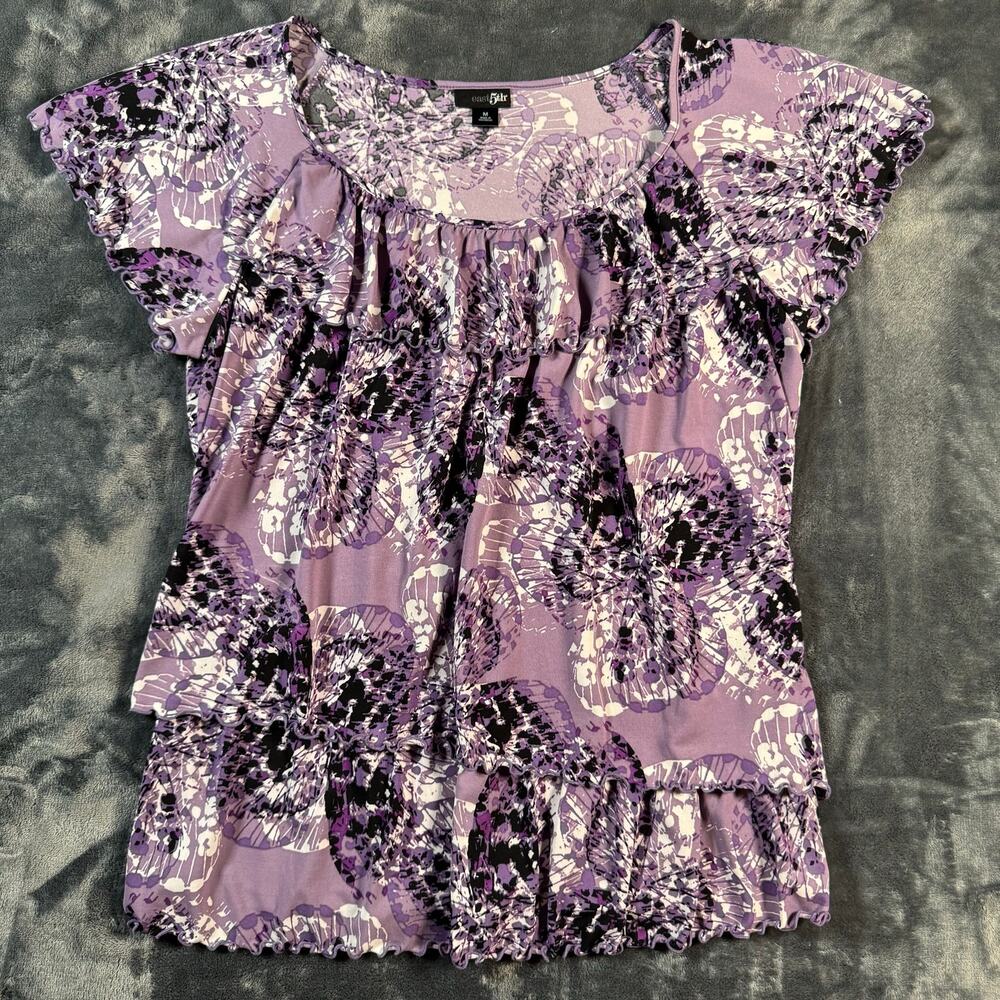 East 5th Purple Floral Flutter Sleeve Blouse Lined Size Medium